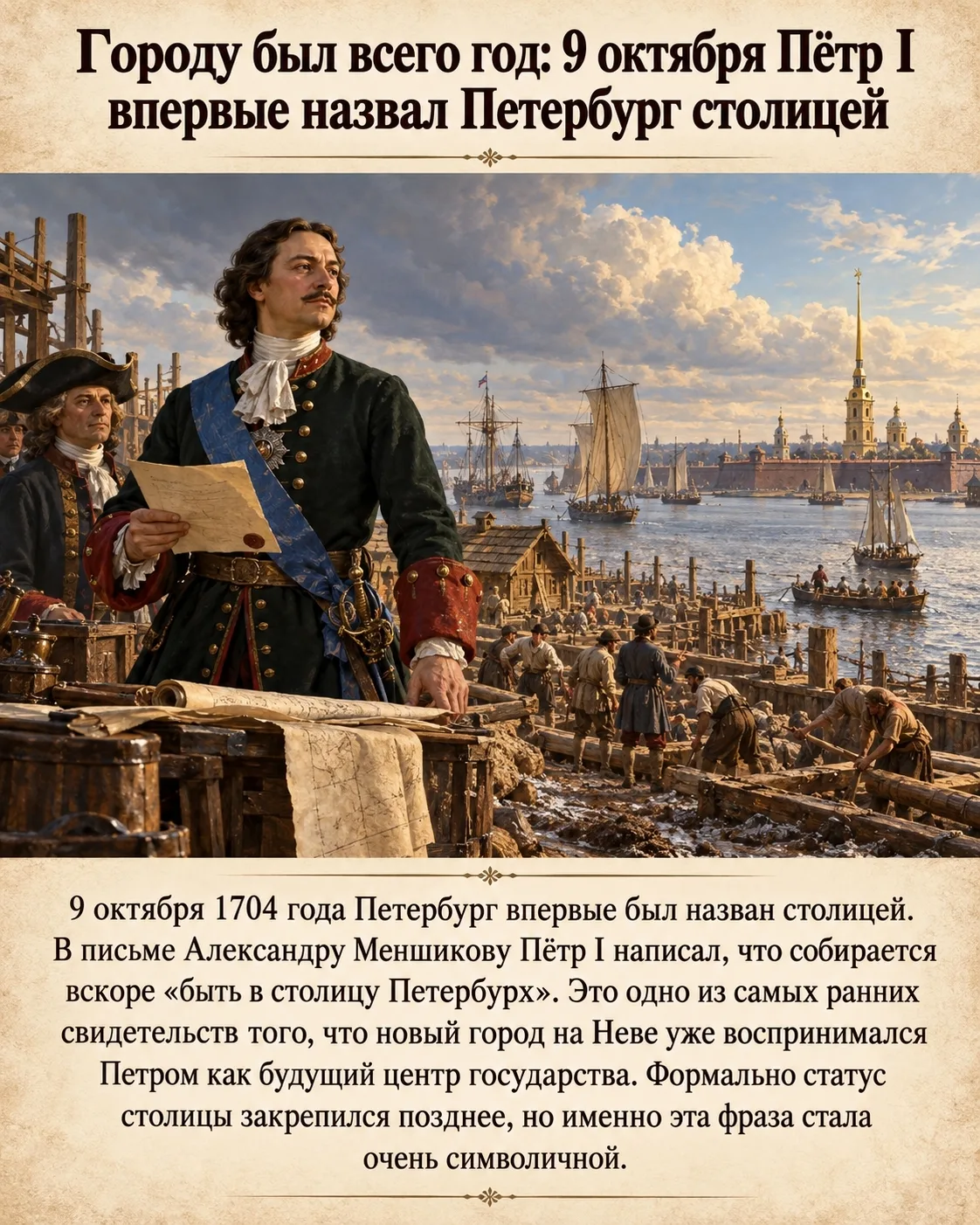 Исторический факт дня — Санкт-Петербург впервые получил статус столицы.