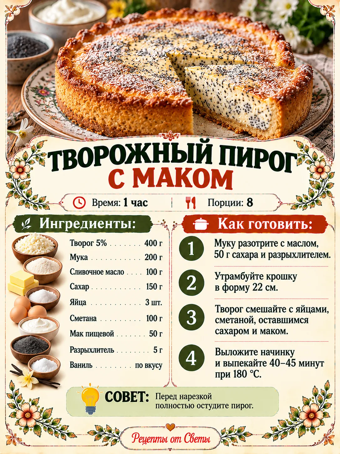 🍰 Творожный пирог с маком