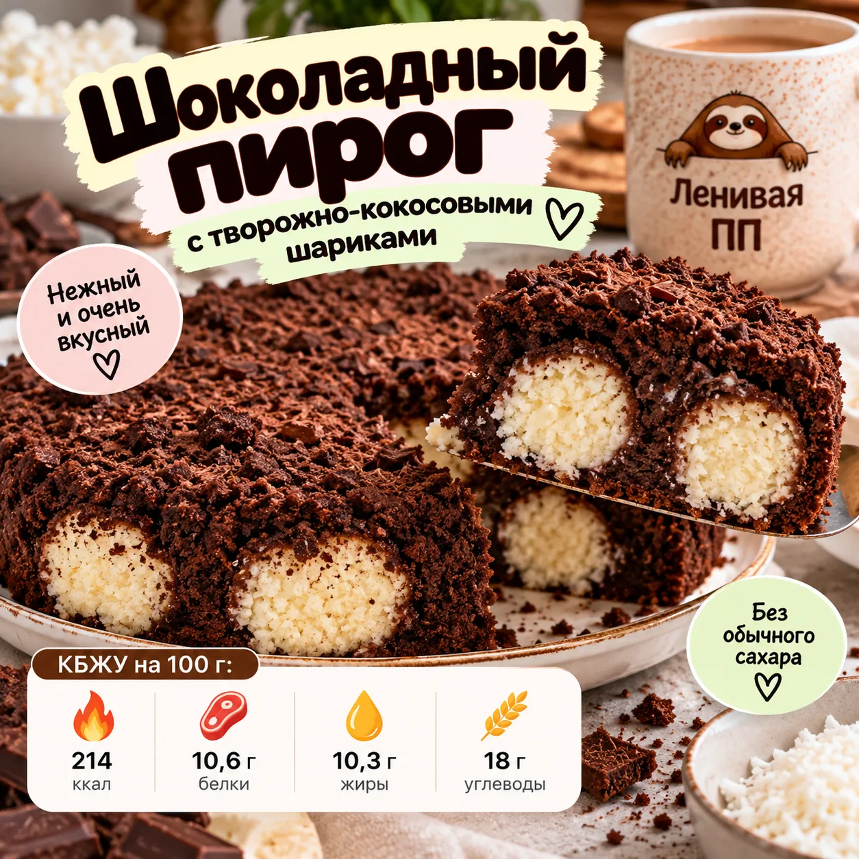 🍫 Шоколадный пирог с творожно-кокосовыми шариками