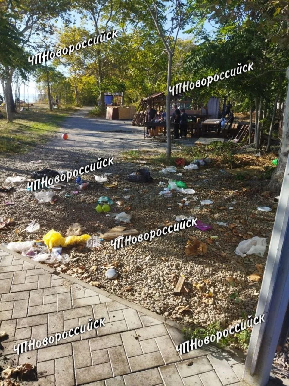 Состояние зоны для шашлыка на бывшем диком пляже в Широкой балке.