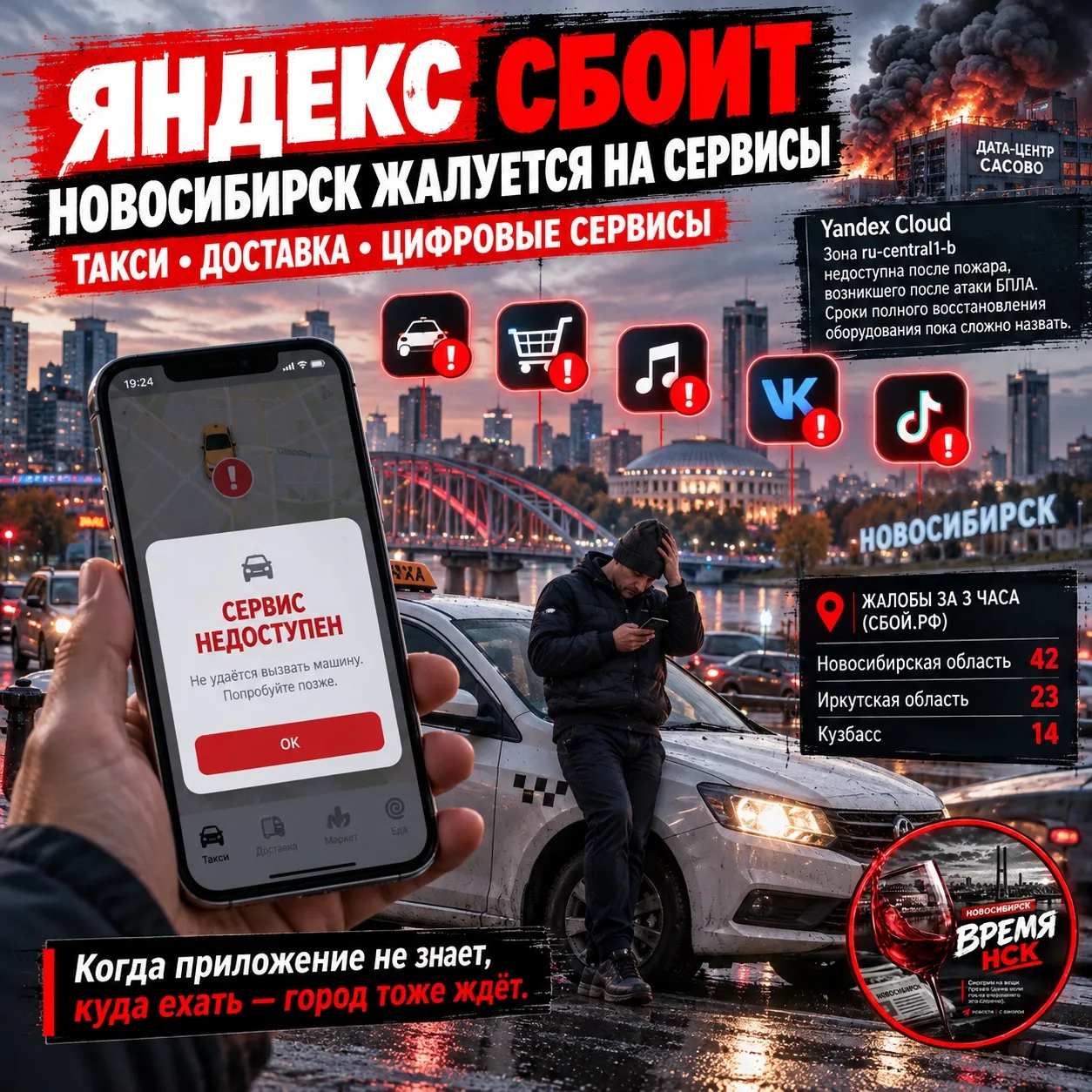 Новосибирцы жалуются на массовые сбои в работе сервисов Яндекса — не работают такси, до...