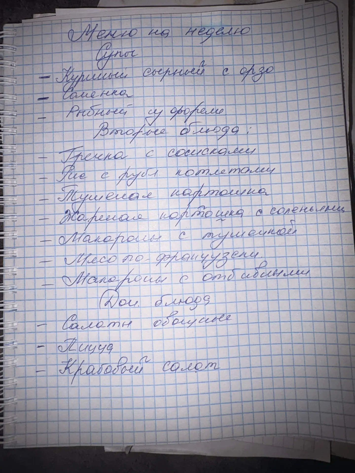 Меню на неделю.