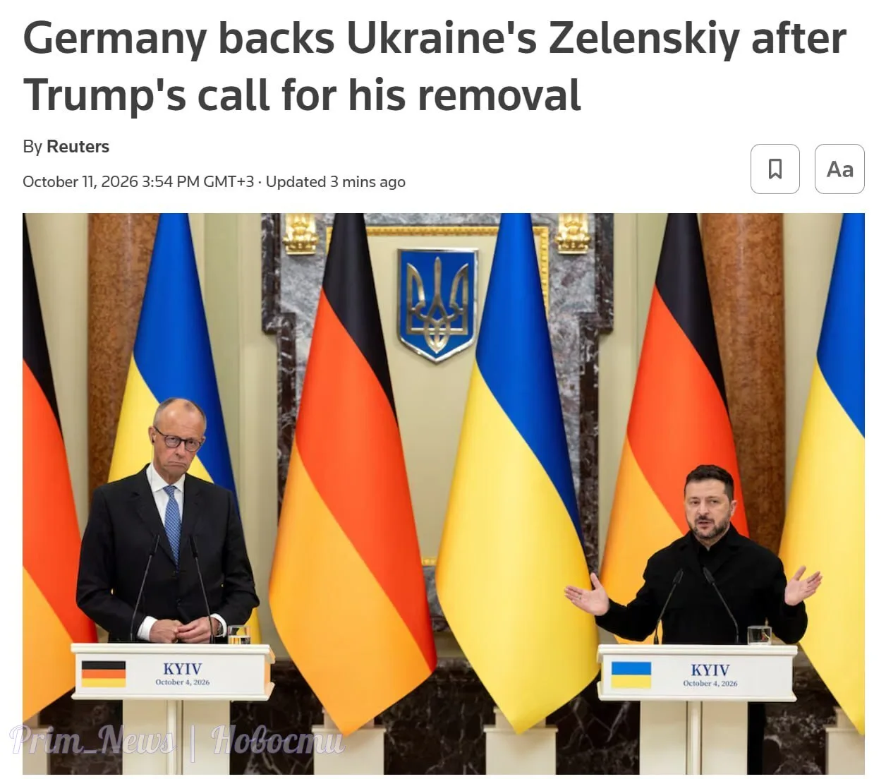 ⚡️Германия поддержала Зеленского после призыва Трампа сменить президента Украины, — Reu...