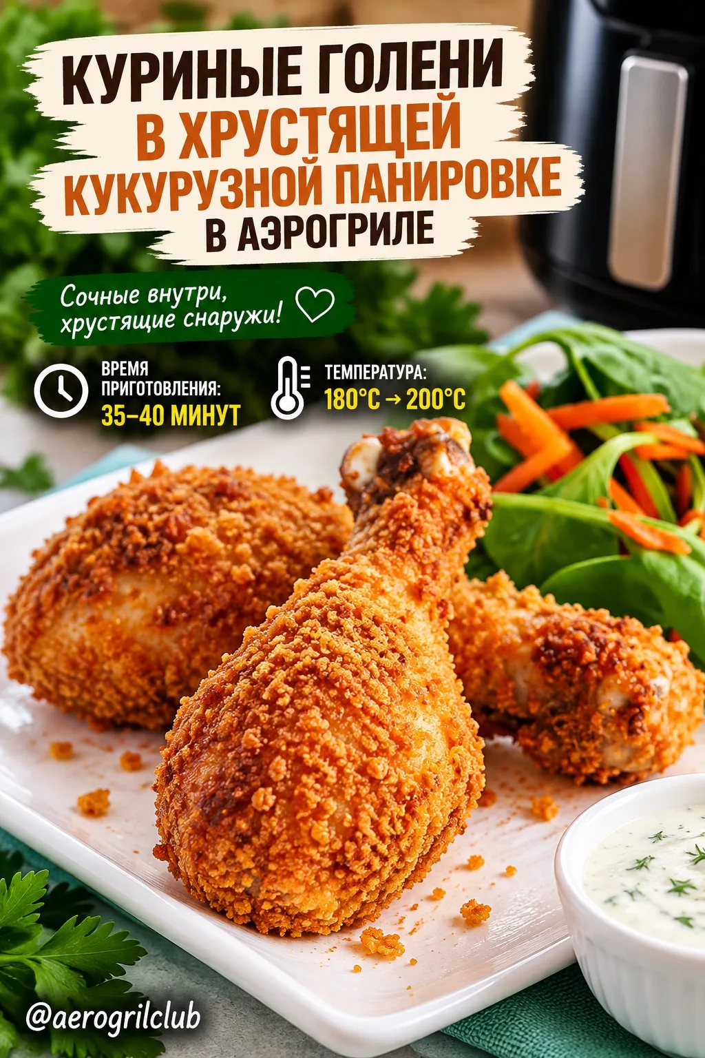 Куриные голени в хрустящей кукурузной панировке в аэрогриле 🍗🔥