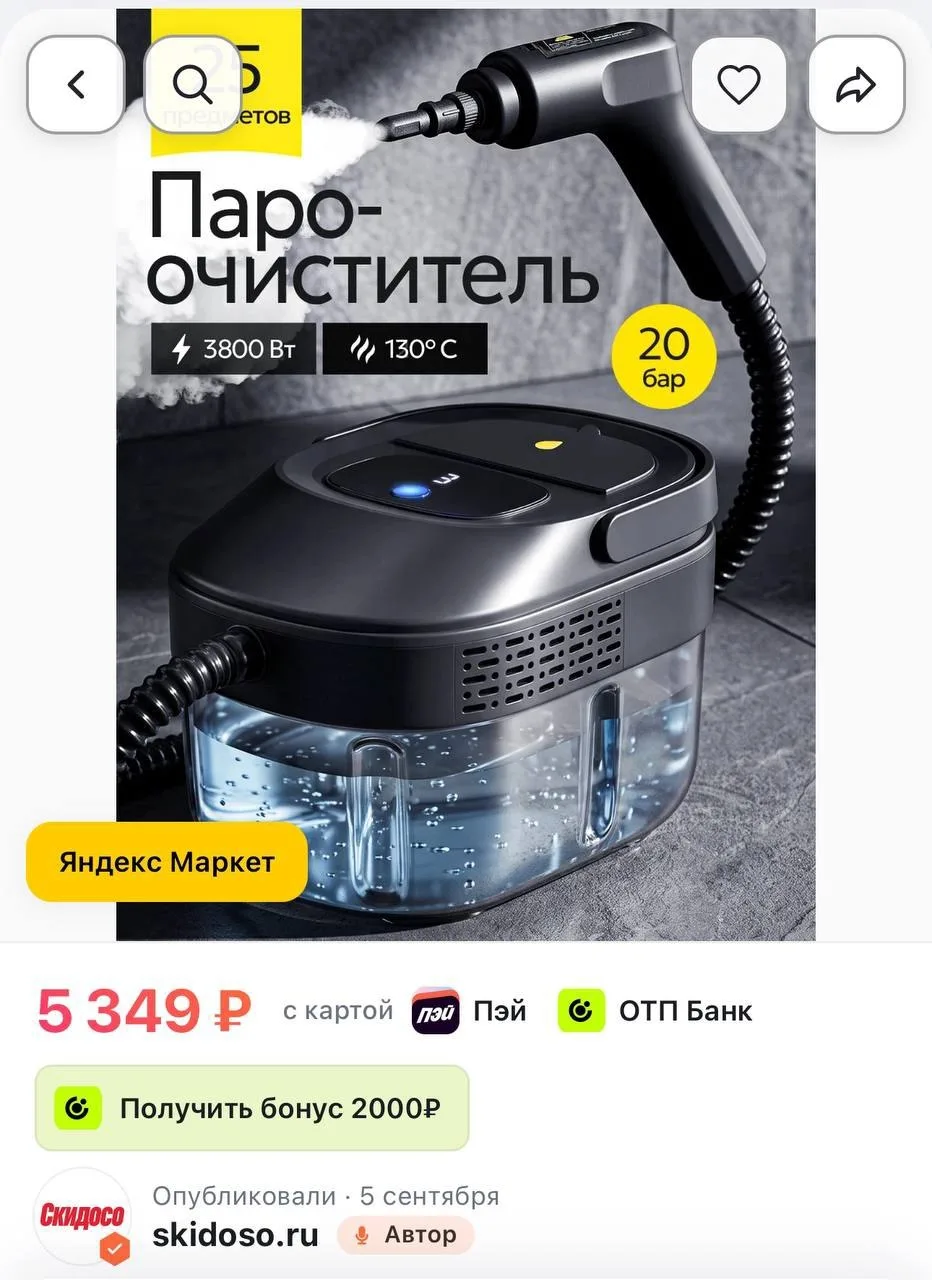 🔥Пароочиститель для уборки дома мощный, парогенератор 20 бар, 130 °C