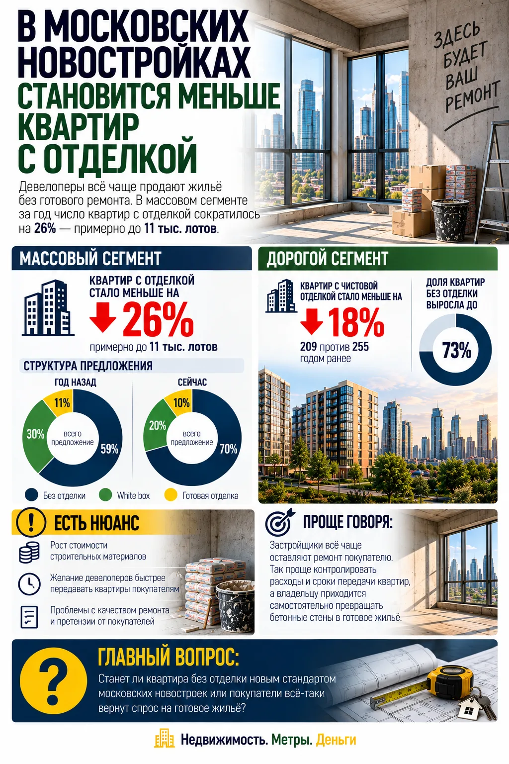 В МОСКОВСКИХ НОВОСТРОЙКАХ СТАНОВИТСЯ МЕНЬШЕ КВАРТИР С ОТДЕЛКОЙ