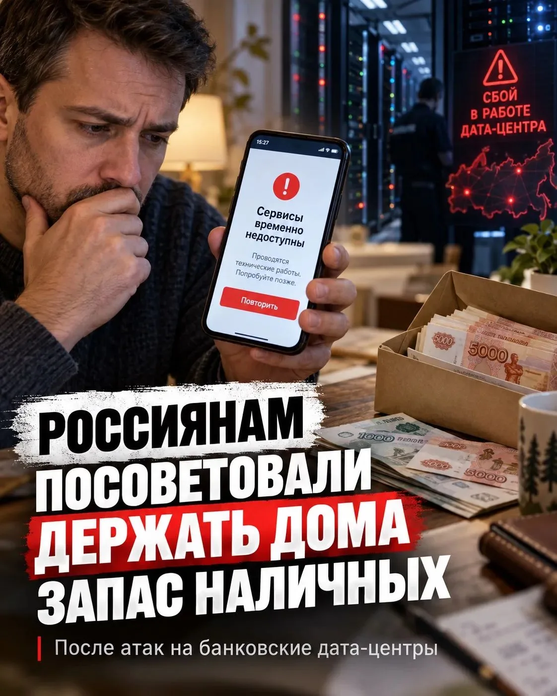 ❗️Россиянам посоветовали держать дома запас наличных после атак на банковские дата-центры