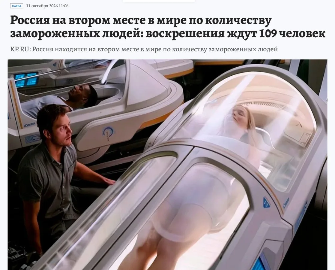 Россия вышла на второе место в мире по количеству замороженных людей.