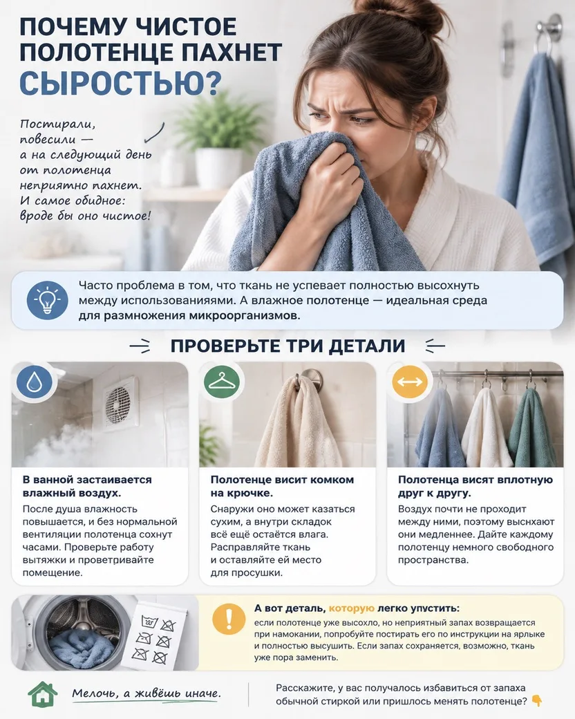 🛁 Постирали полотенца, а пахнут они всё равно сыростью?