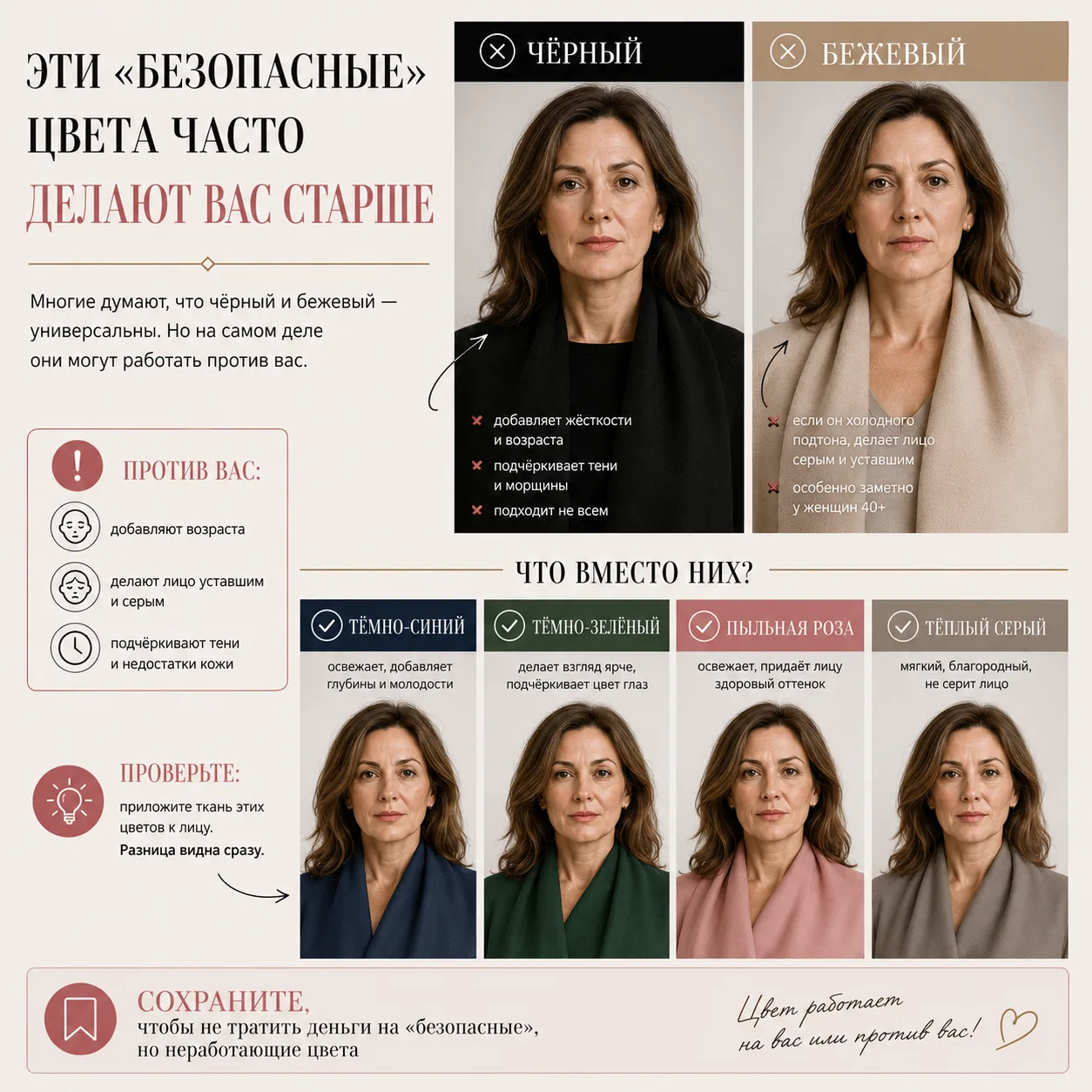 Эти «безопасные» цвета часто делают вас старше. 🙅‍♀️