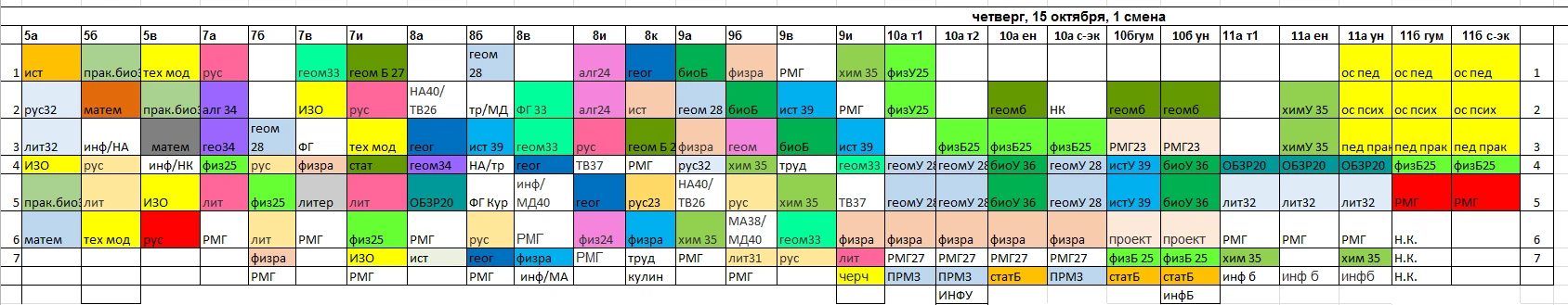 Добрый день! Проект расписания на четверг, 16 октября