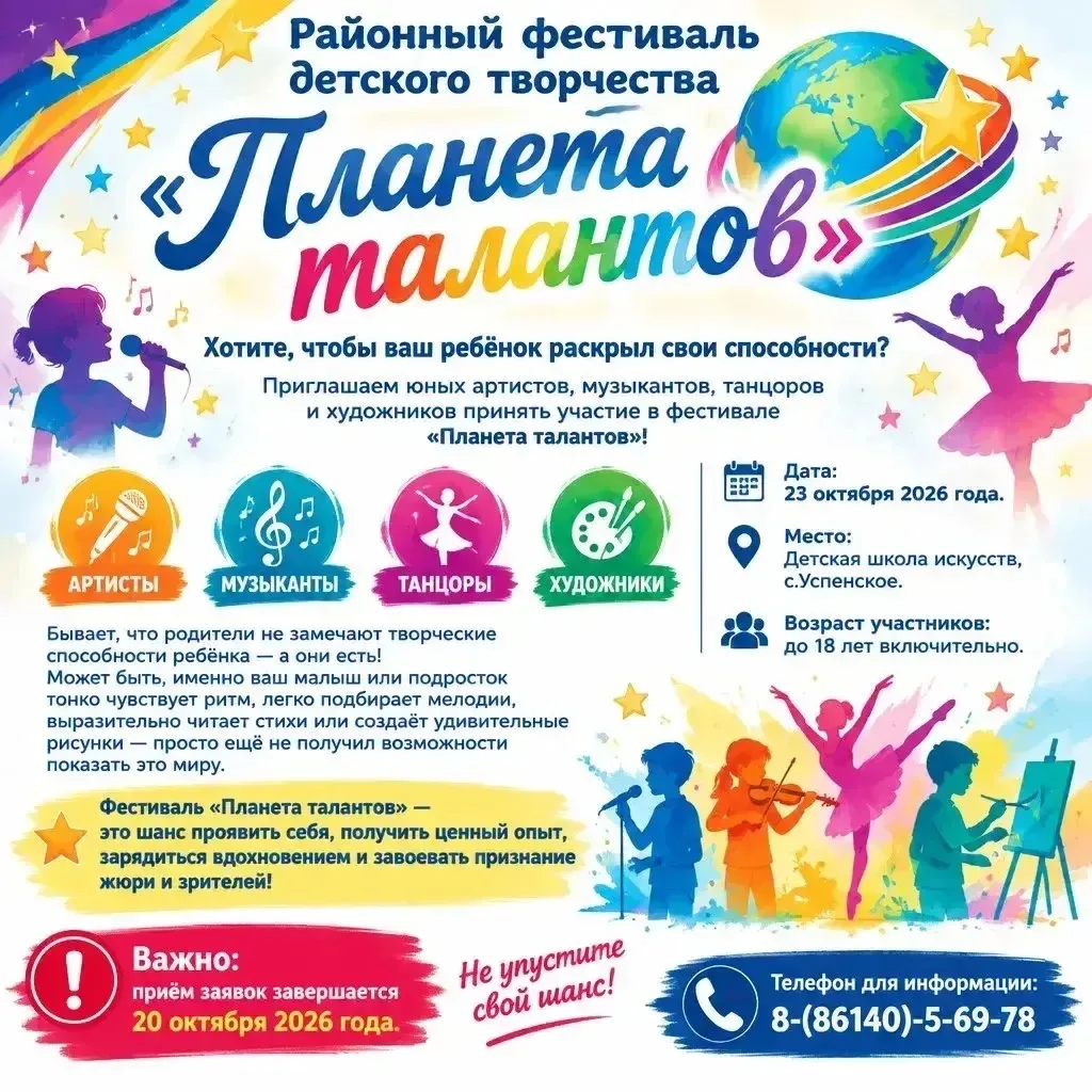 🌟РАЙОННЫЙ ФЕСТИВАЛЬ ДЕТСКОГО ТВОРЧЕСТВА «ПЛАНЕТА ТАЛАНТОВ»🌟