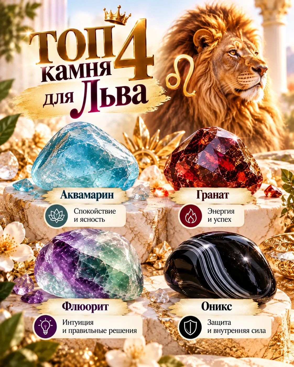 ♌️ ТОП-4 КАМНЯ ДЛЯ ЛЬВА! 👑🔥