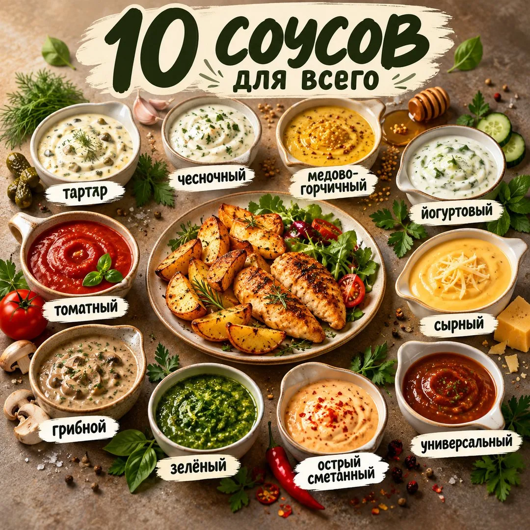 🥣 СОУСЫ ДЛЯ ВСЕГО: 10 ВАРИАНТОВ, КОТОРЫЕ СТОИТ СОХРАНИТЬ