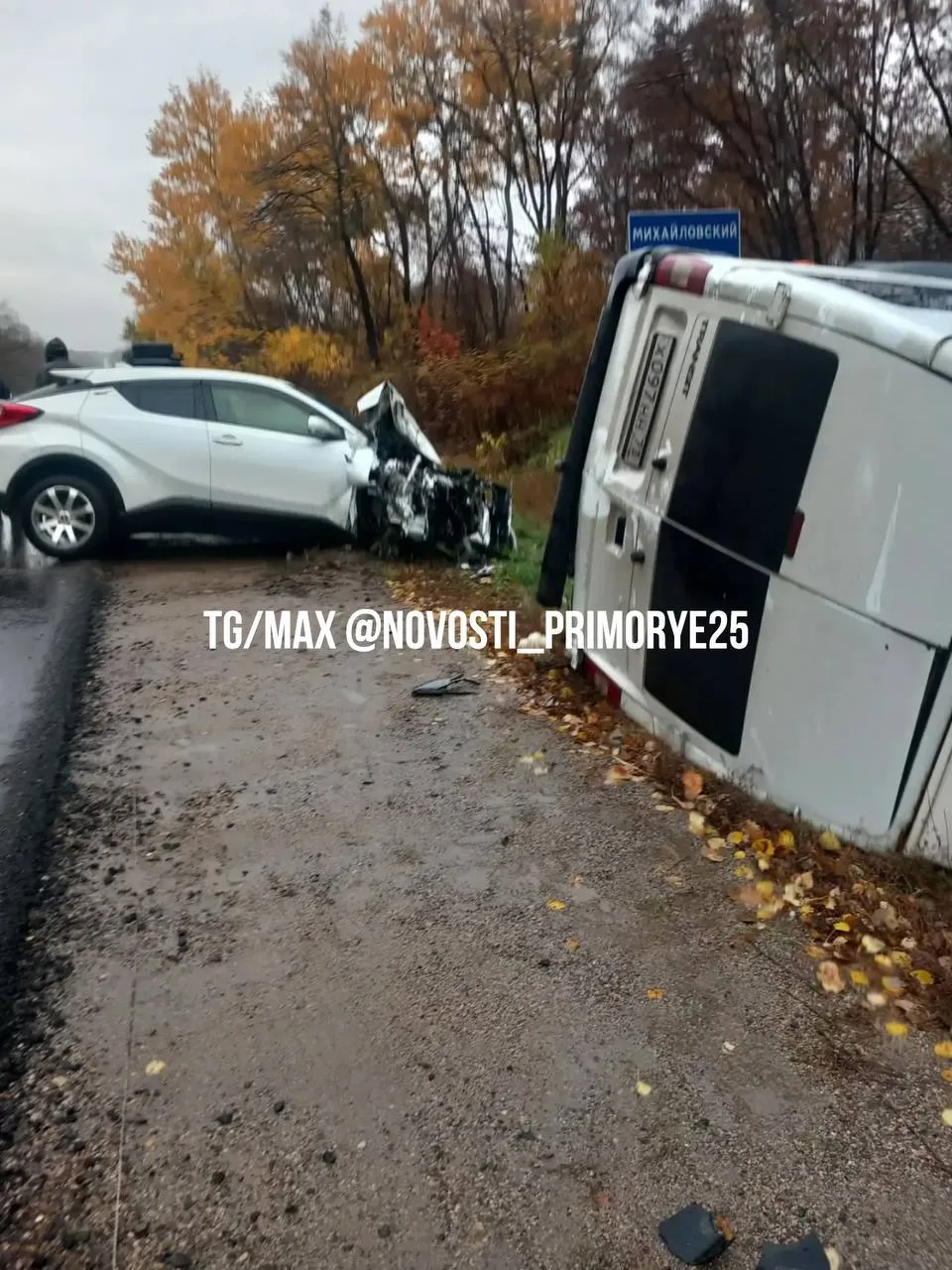 В Михайловском районе произошла авария с участием автобуса и Honda CR-V. По предварител...
