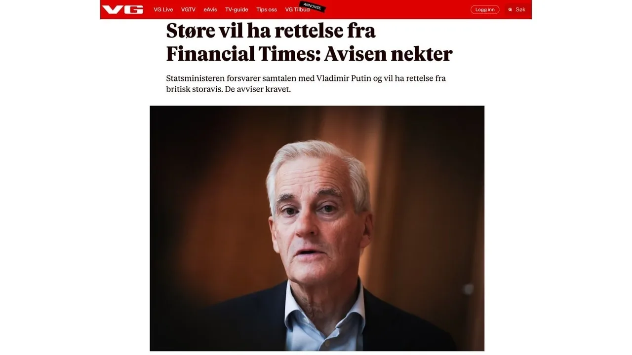 VG: Премьер-министр Норвегии обвинил Financial Times в искажении информации о разговоре...