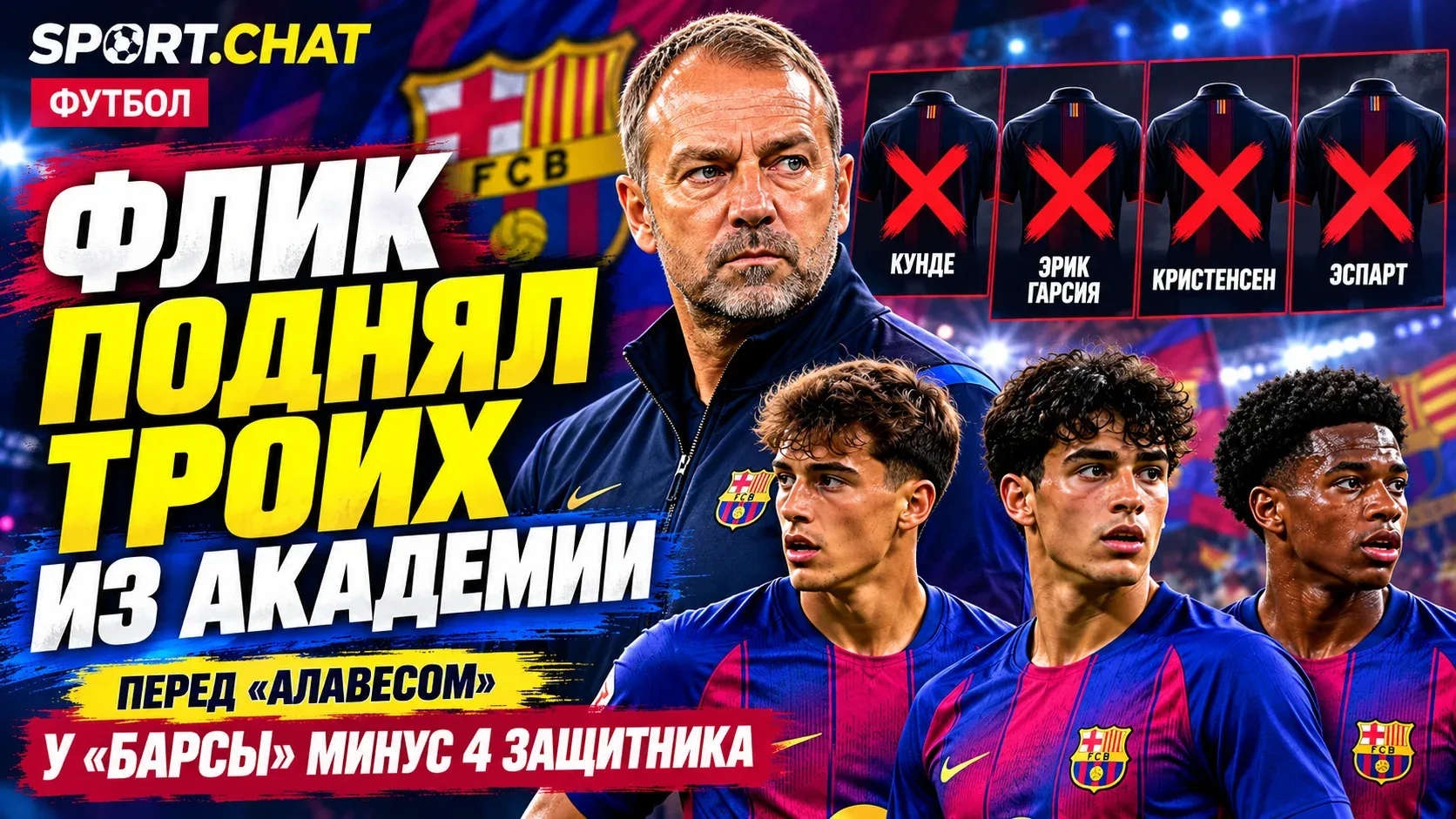 «Барселона» осталась без четырёх защитников! Флик срочно привлёк трёх воспитанников ака...
