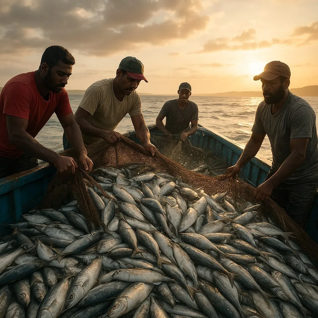 🐟 Рыбаки из Каранзалема (Панаджи, штат Гоа, Индия) вышли в море и вернулись с крупным ...