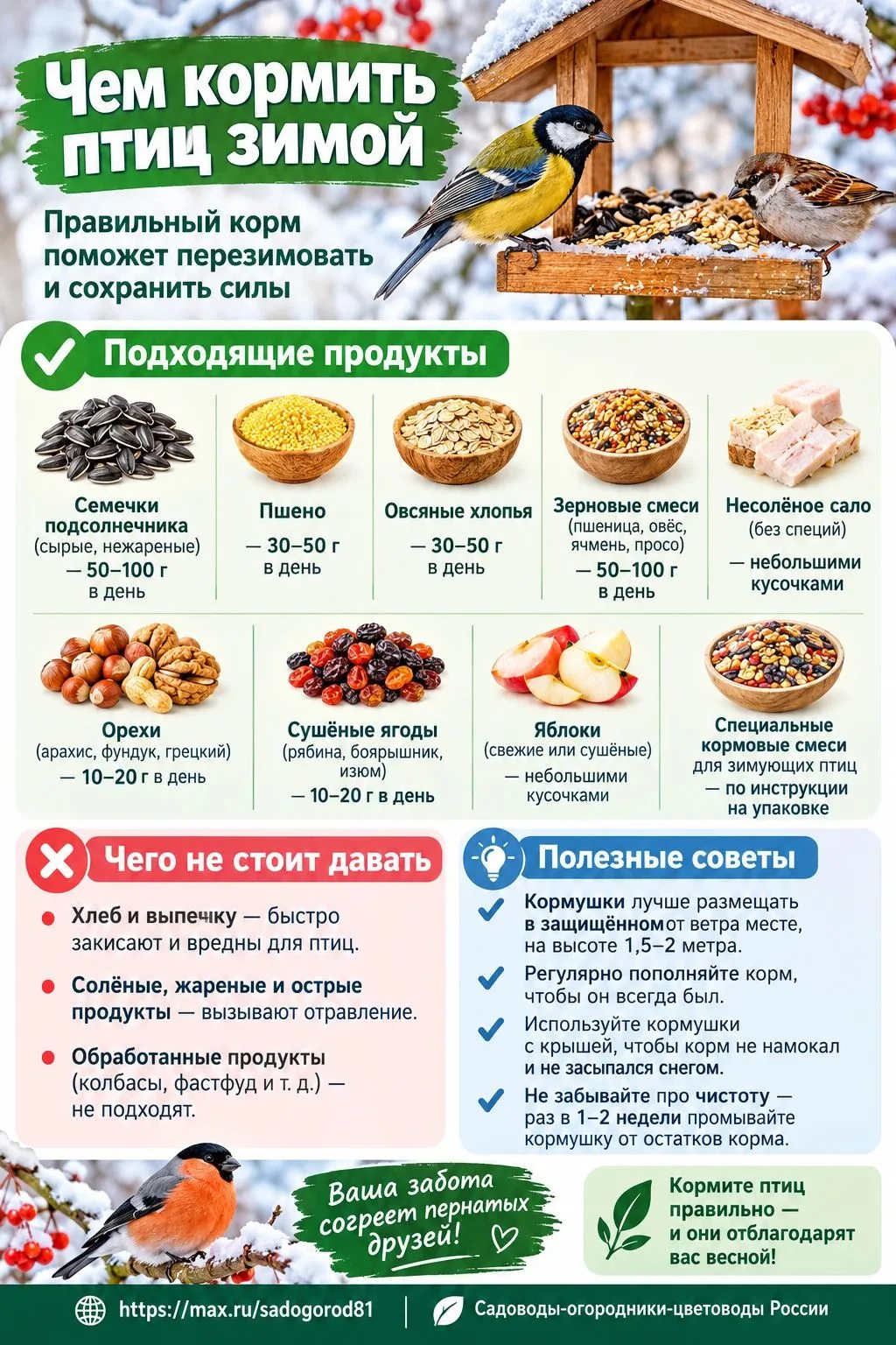 Чем кормить птиц зимой ❄️