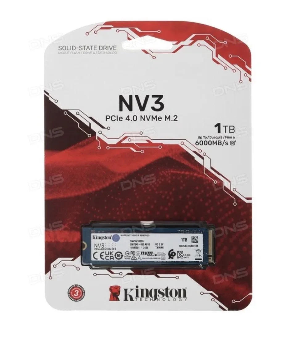 Kingston 1 ТБ Внутренний SSD-диск SSD KINGSTON, M.2, PCI-E 4.0 (NV3 M.2 PCI-E 4.0 (SNV2...