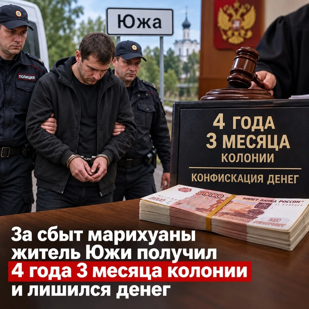 В Юже местный житель осужден к 4,3 годам лишения свободы за сбыт 2 граммов марихуаны