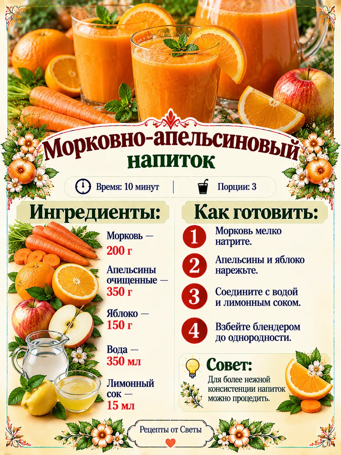 🍊 Морковно-апельсиновый напиток, яркий, освежающий и такой солнечный, что настроение п...