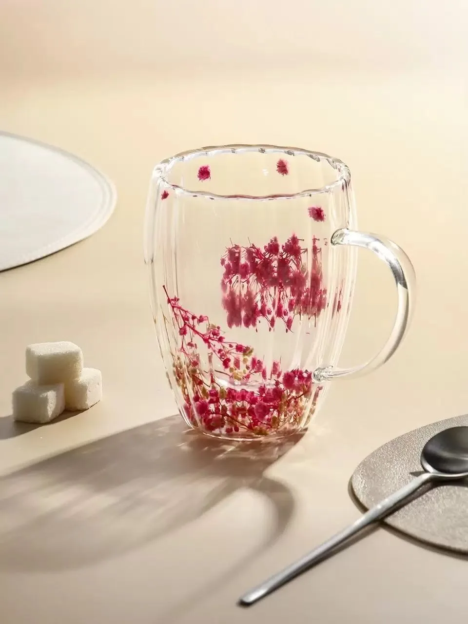 🌸🍵☕✨ Кружка с двойными стенками с цветами и бусинами розовая 350 мл ✨🌸🍵☕✨