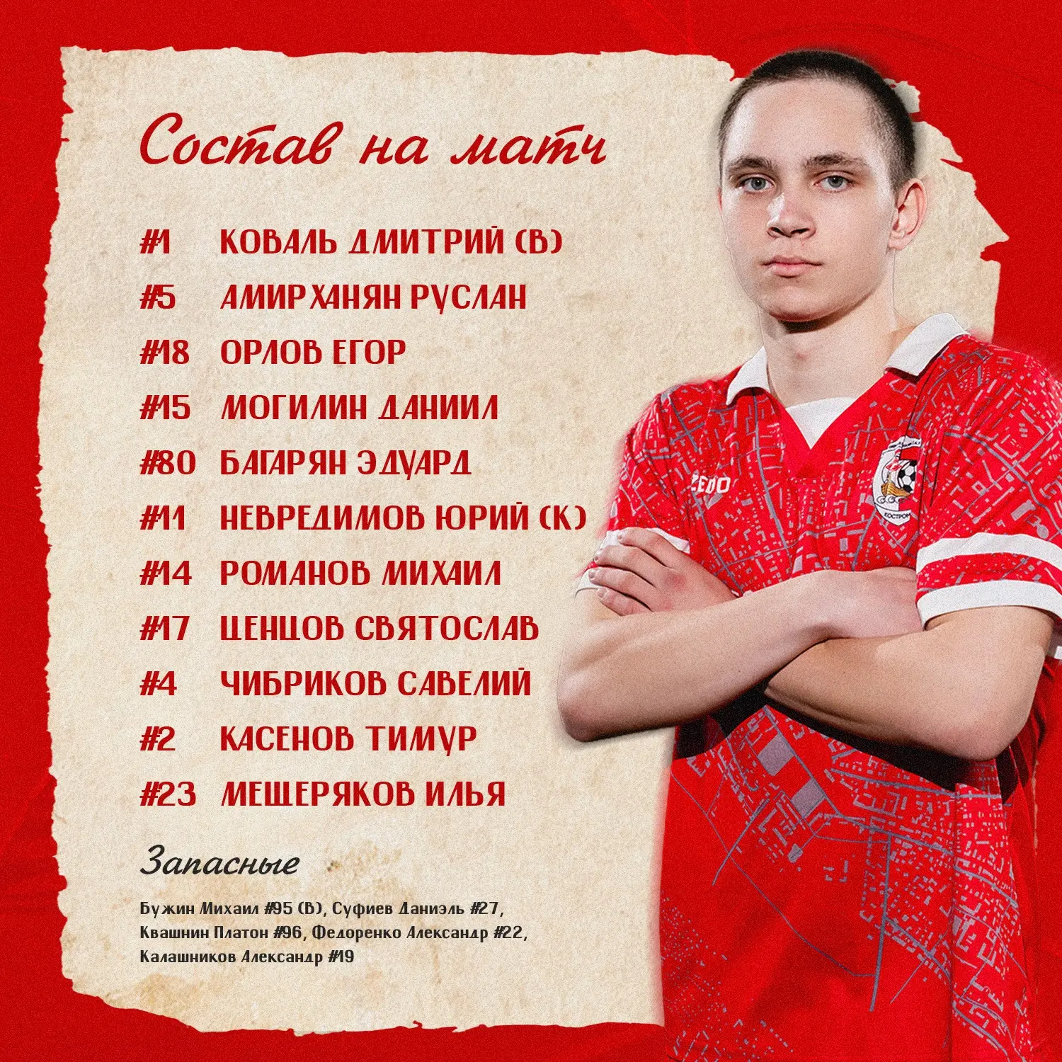 Состав на матч молодёжной команды против СШ «Ленинградец»