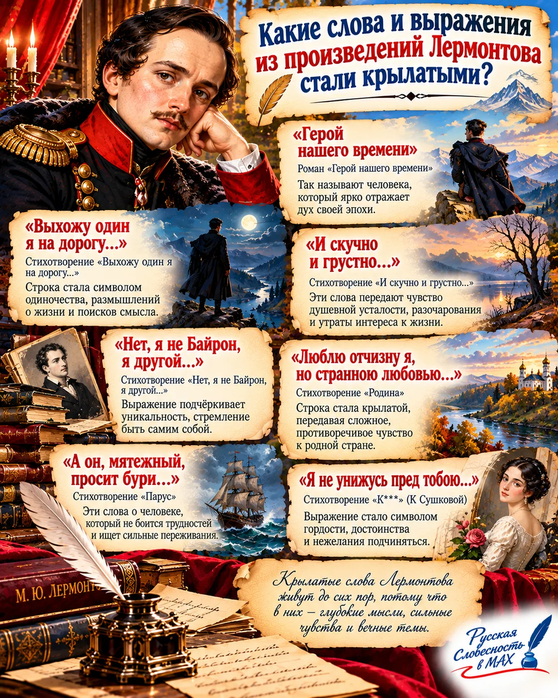 📚 КРЫЛАТЫЕ СТРОКИ ЛЕРМОНТОВА: ПОЭЗИЯ, КОТОРАЯ ЖИВЁТ ВЕКАМИ!