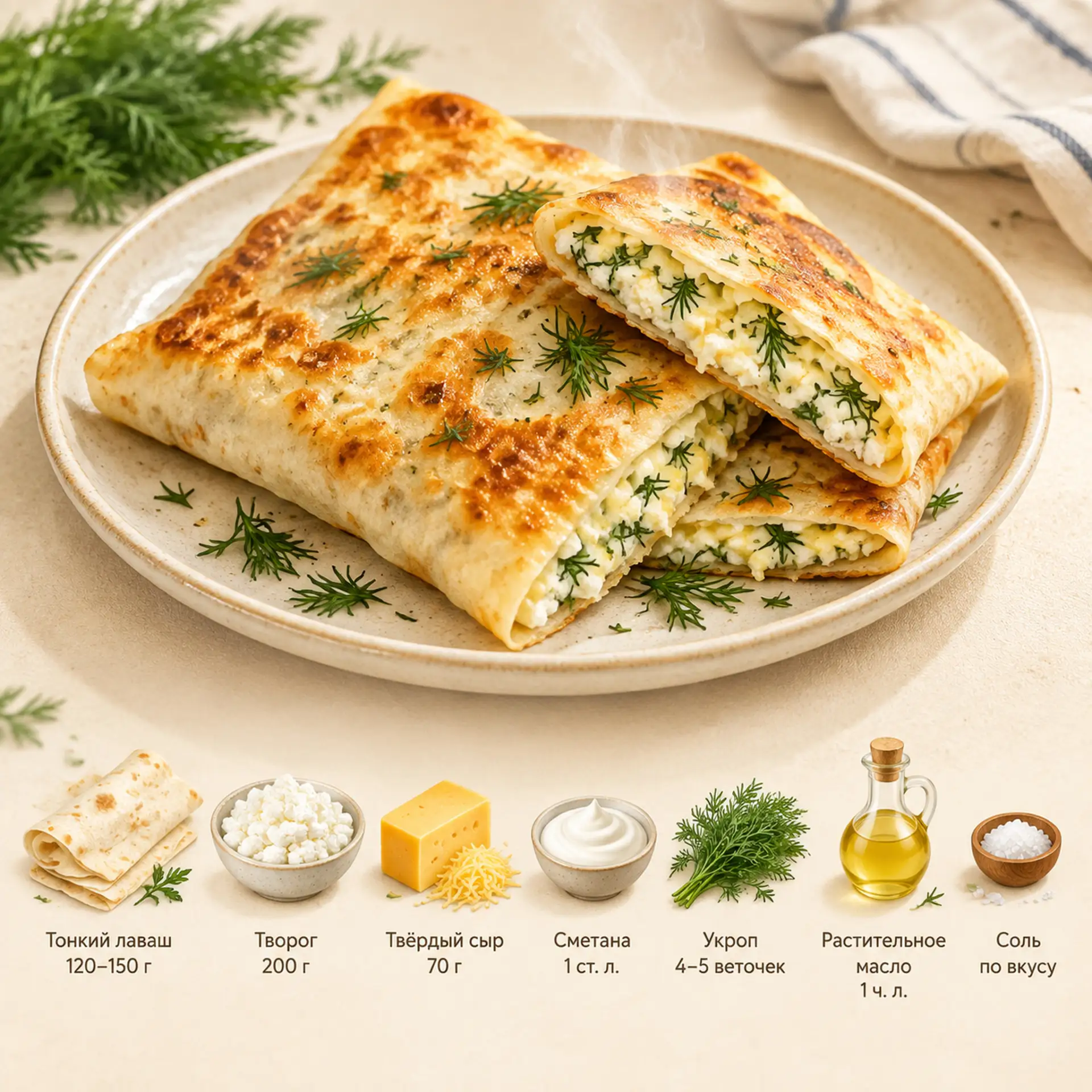 Лаваш с творогом, сыром и зеленью 🤤