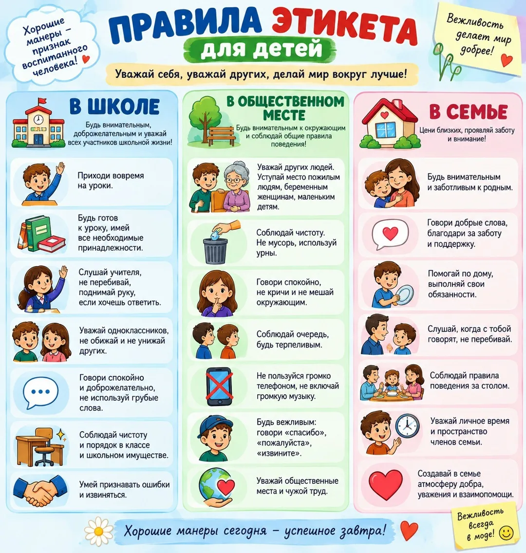 Памятка «Правила этикета для детей»✅