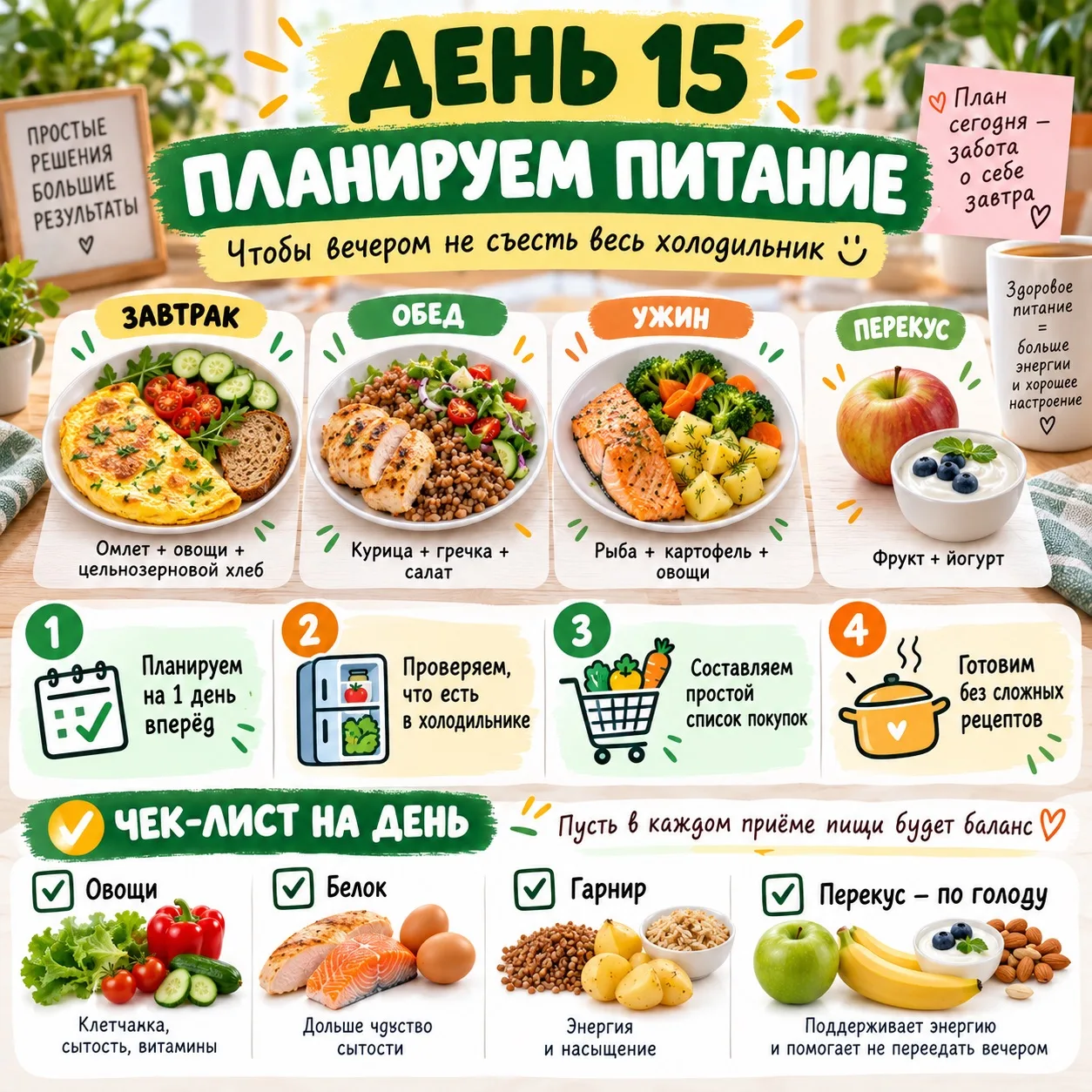 🍽️ ДЕНЬ №15. ПЛАНИРУЕМ ПИТАНИЕ. ЧТОБЫ ВЕЧЕРОМ НЕ СЪЕСТЬ ВЕСЬ ХОЛОДИЛЬНИК! 😂