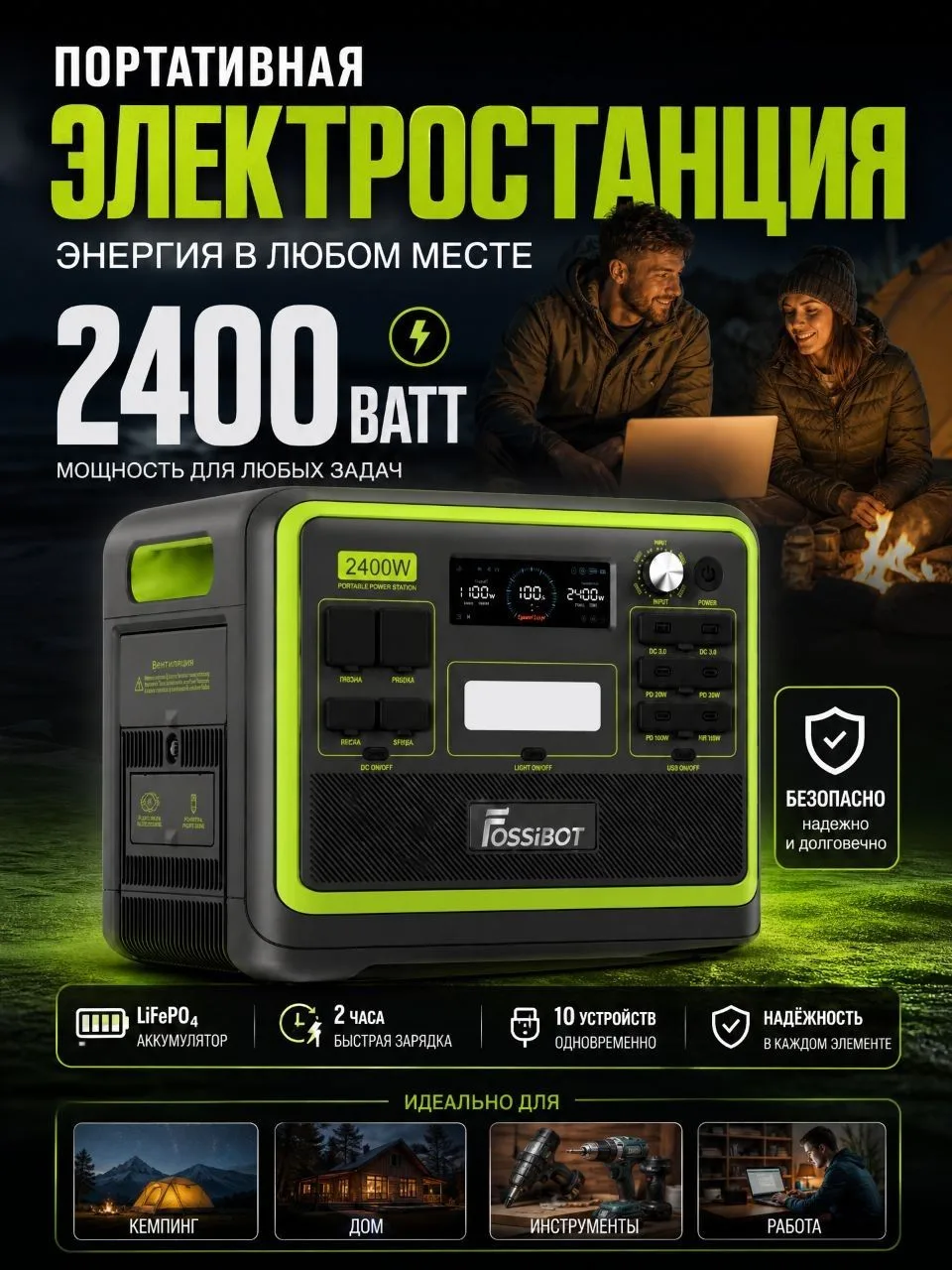⚡ 2400 Вт без бензина и запуска двигателя — FOSSiBOT F2400