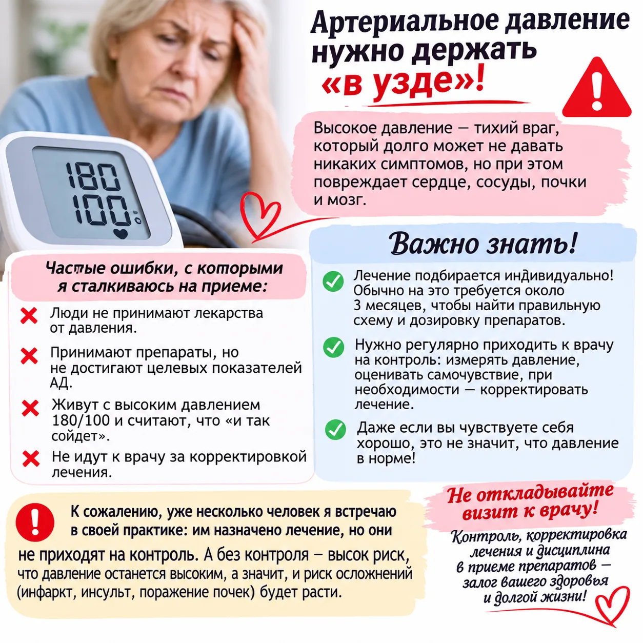 Давление надо держать в узде. Таблетки назначили — это ещё не значит, что лечение закон...
