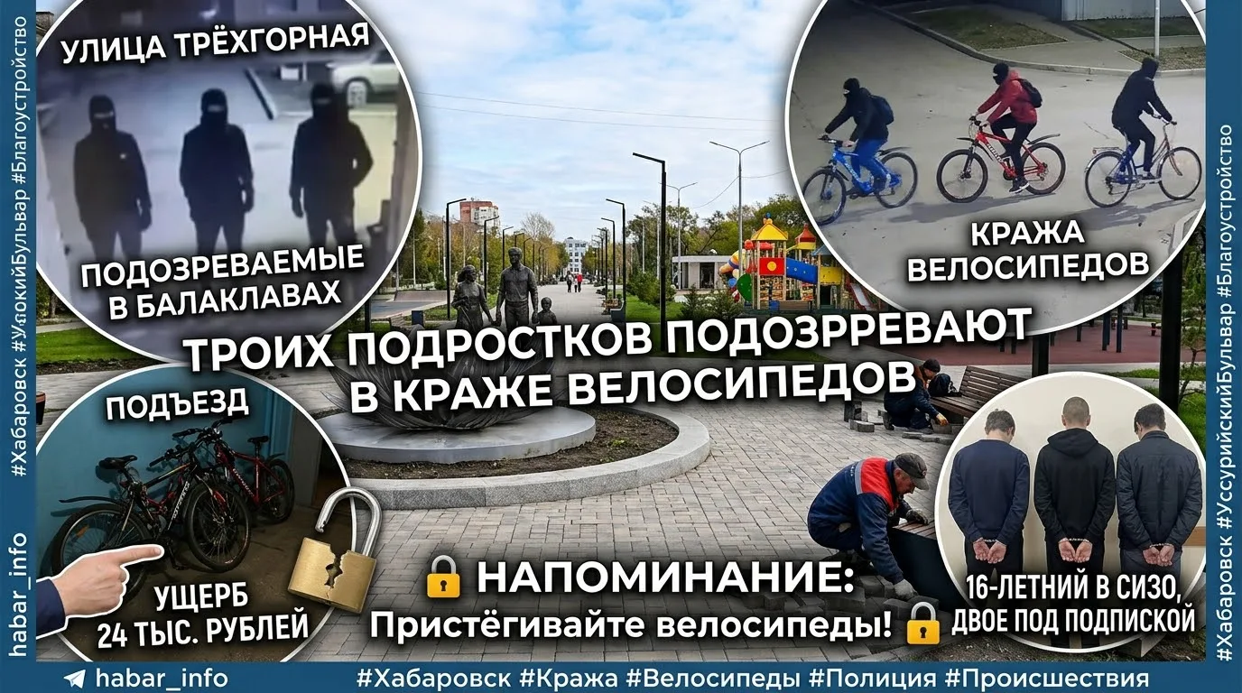 🚲 Троих подростков подозревают в краже велосипедов в Хабаровске