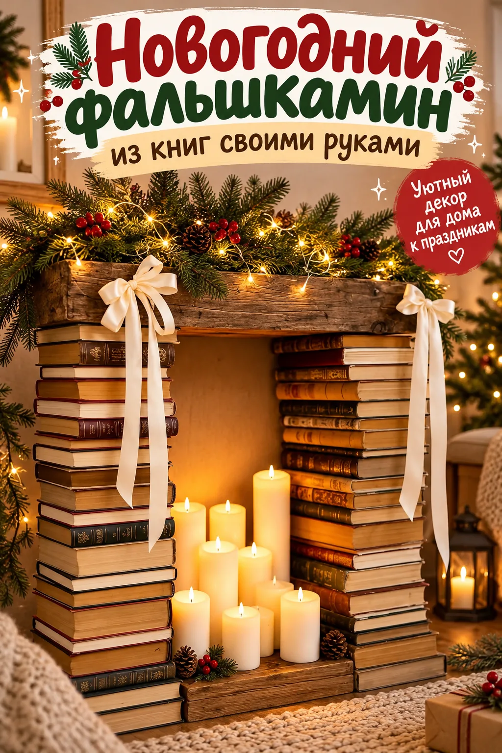 Новогодний фальшкамин из книг — уютная идея праздничного декора своими руками.
