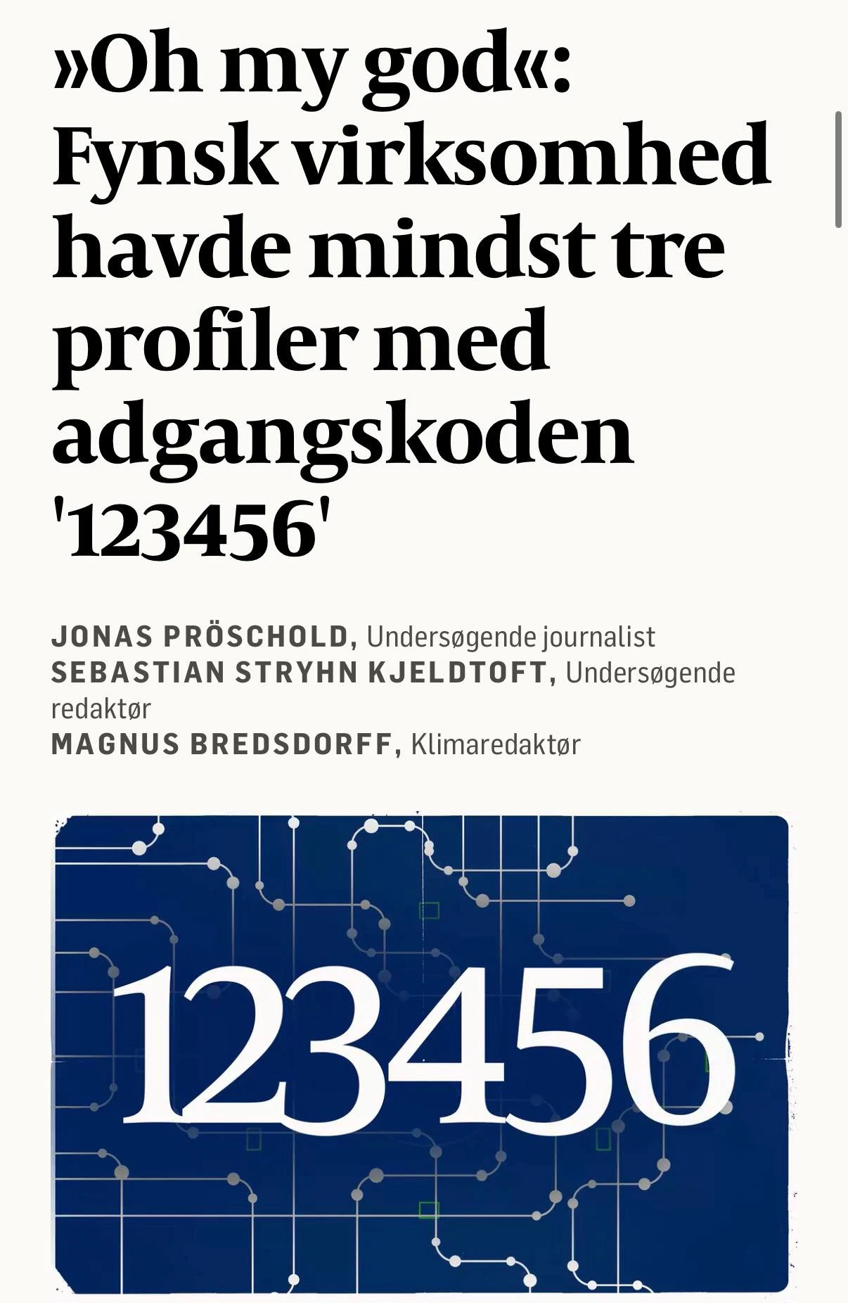 В Дании взломали госреестр из-за примитивного пароля «123456», пострадало 8,8 млн граждан.
