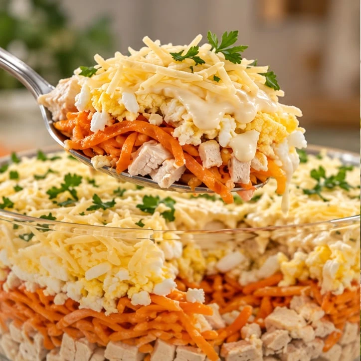 САЛАТ С КОРЕЙСКОЙ МОРКОВЬЮ, КУРИЦЕЙ И СЫРОМ