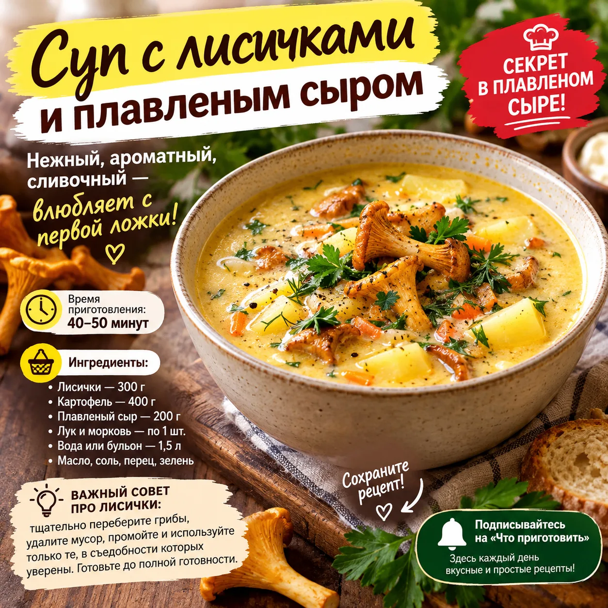 🤫 ПОЧЕМУ ГРИБНОЙ СУП В РЕСТОРАНЕ ТАКОЙ НЕЖНЫЙ? СЕКРЕТ — В ПЛАВЛЕНОМ СЫРЕ!🍄