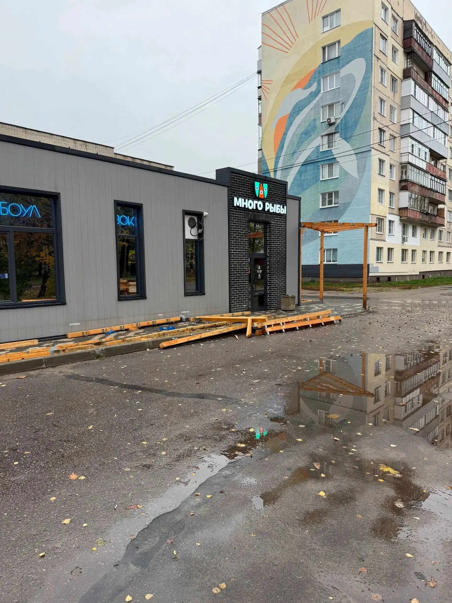 Много рыбы разбирает летнюю веранду.