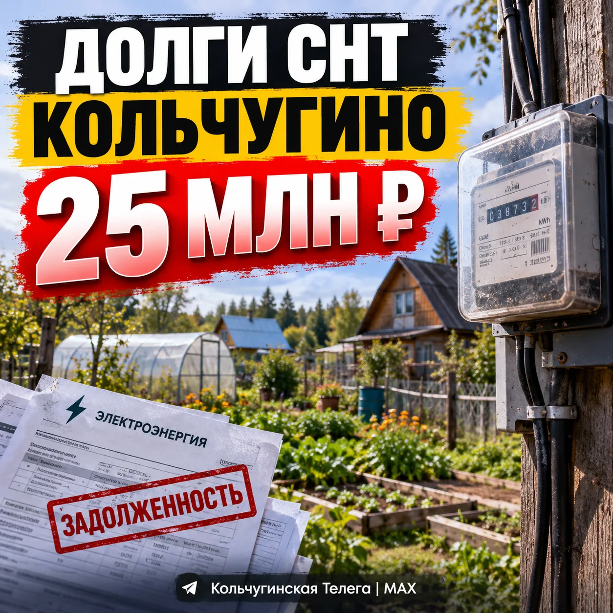 ⚡ КОЛЬЧУГИНСКИЕ СНТ ЗАДОЛЖАЛИ ЗА СВЕТ БОЛЕЕ 25 МИЛЛИОНОВ РУБЛЕЙ!