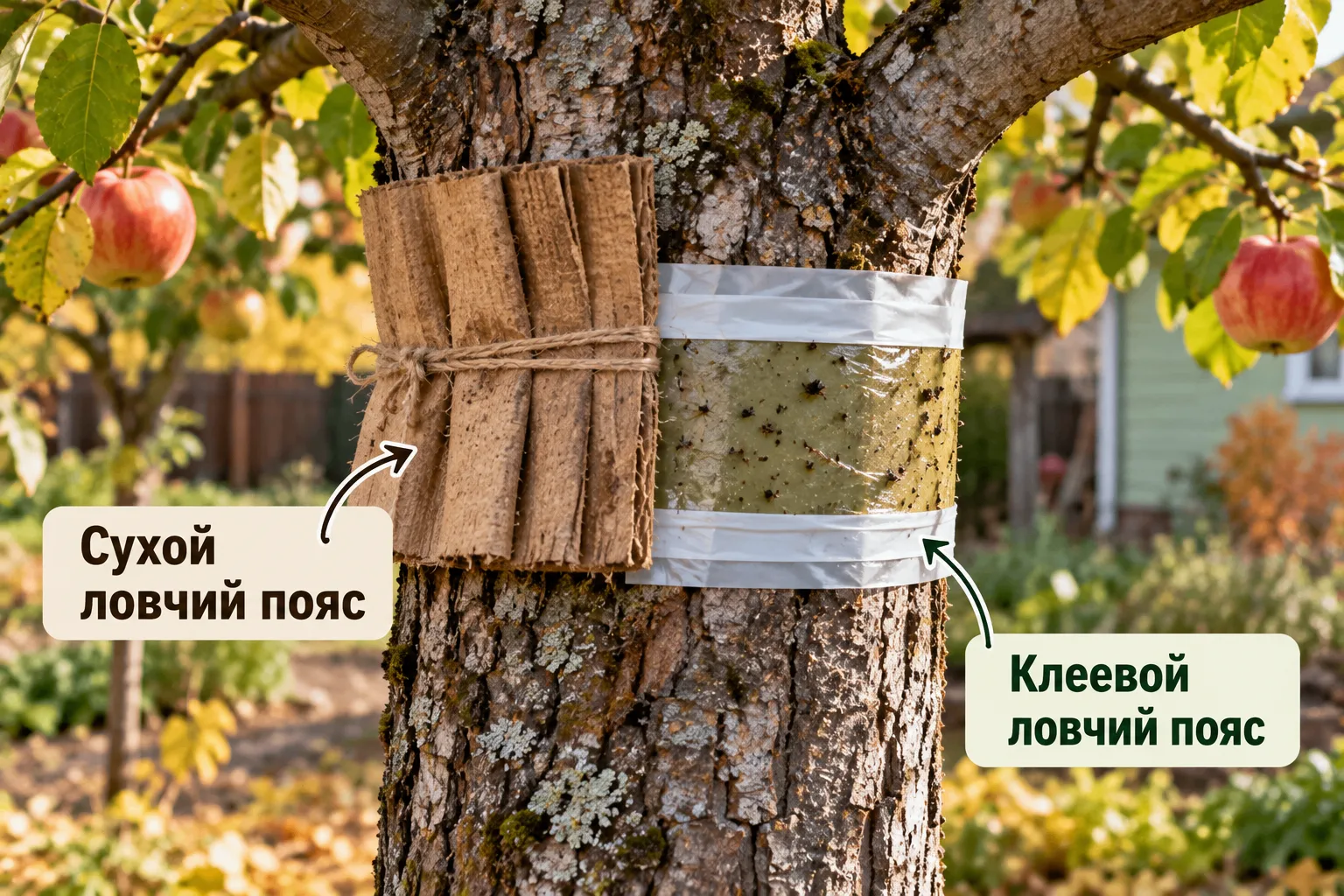 🌳 ОСЕНЬЮ ПРОВЕРЬТЕ ЛОВЧИЕ ПОЯСА НА ЯБЛОНЯХ. НЕ ВСЕ ИХ НУЖНО СНИМАТЬ СРАЗУ!