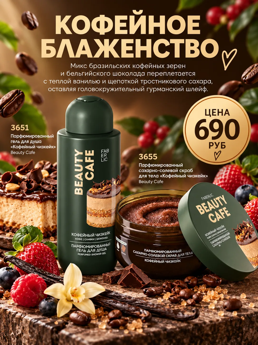 ☕3651 Парфюмированный гель для душа «Кофейный чизкейк» Beauty Cafe