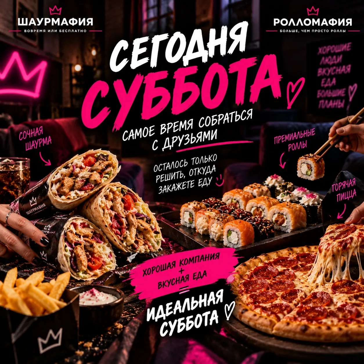 Суббота создана для встреч, разговоров до ночи и вкусной еды рядом.