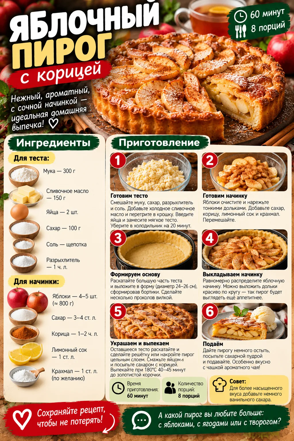 ЯБЛОЧНЫЙ ПИРОГ С КОРИЦЕЙ