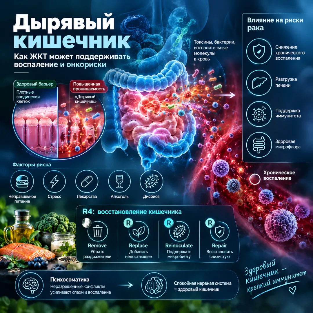 🧱 «Дырявый кишечник»: как ЖКТ может поддерживать воспаление и онкориски