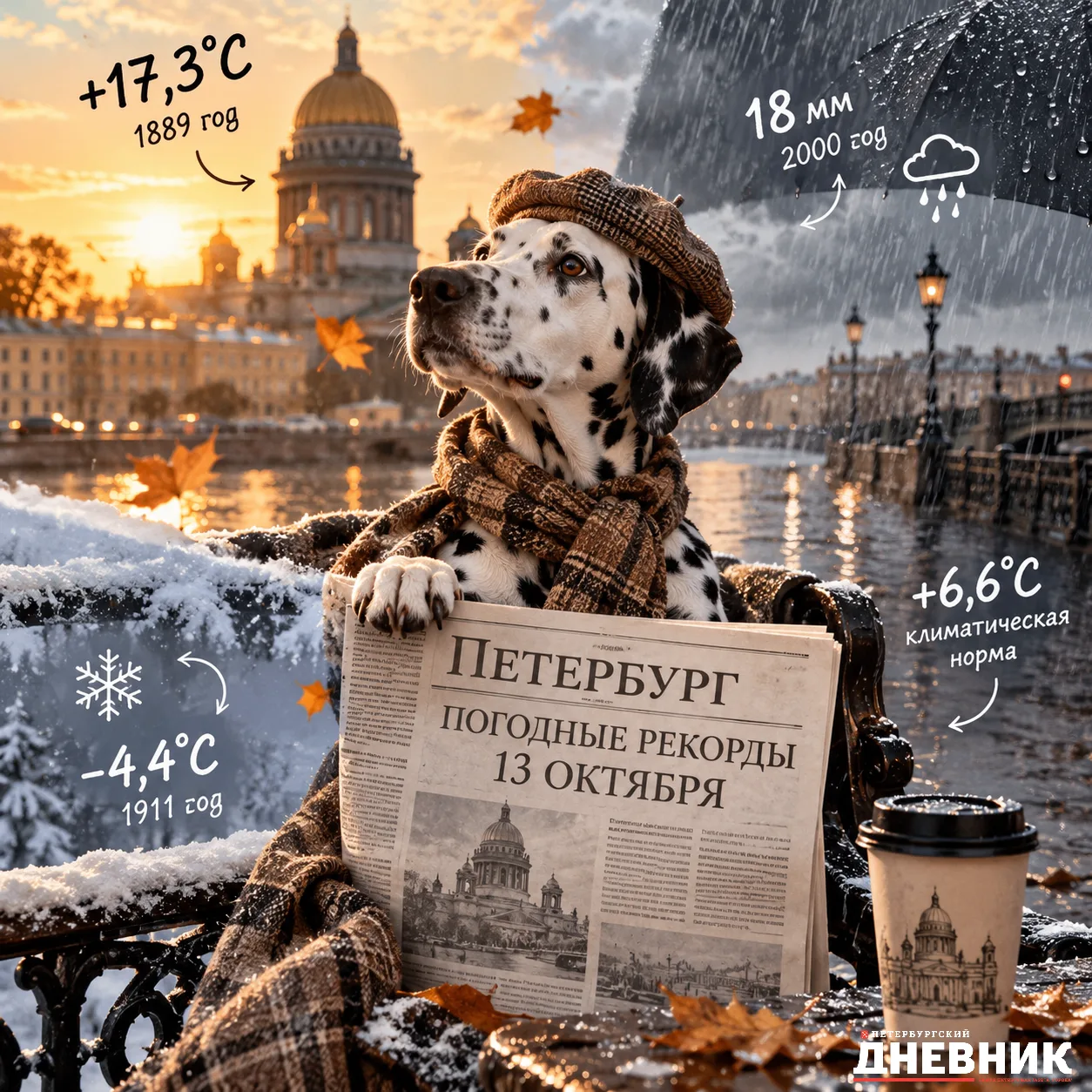 🌡 От −4 до +17 градусов: синоптик рассказал о погодных рекордах 13 октября в Петербурге