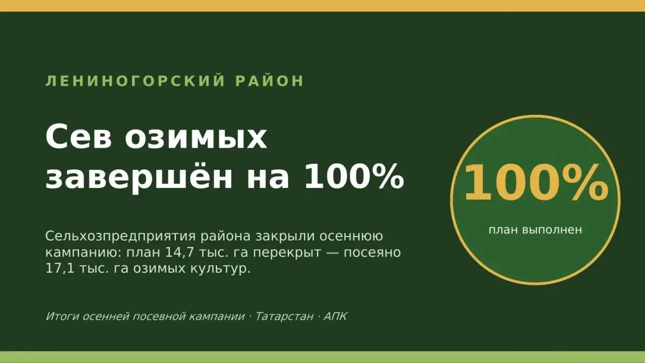 🌾 Лениногорский район: сев озимых завершён на 100%!