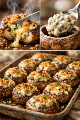 ЗАПЕЧЁННЫЕ ШАМПИНЬОНЫ С СЫРОМ И ЧЕСНОКОМ — АРОМАТНАЯ МАГИЯ НА ВАШЕМ СТОЛЕ! 🍄🧀