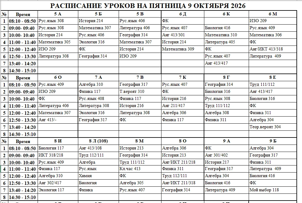 Расписание на 09.10.2028(Холмогорская)